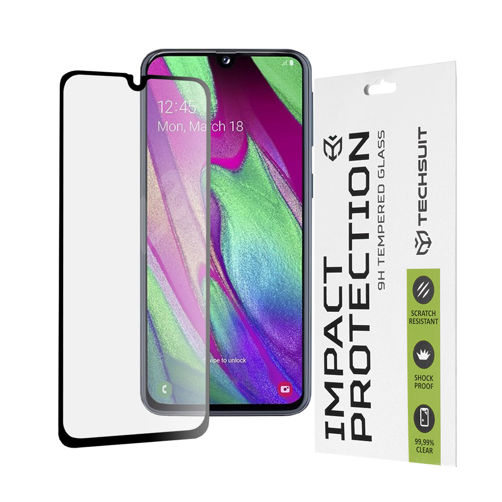 Zaščitna folija za zaslon Techsuit za Samsung Galaxy A40 A405, kaljeno steklo, polno lepilo, 111D, črna
