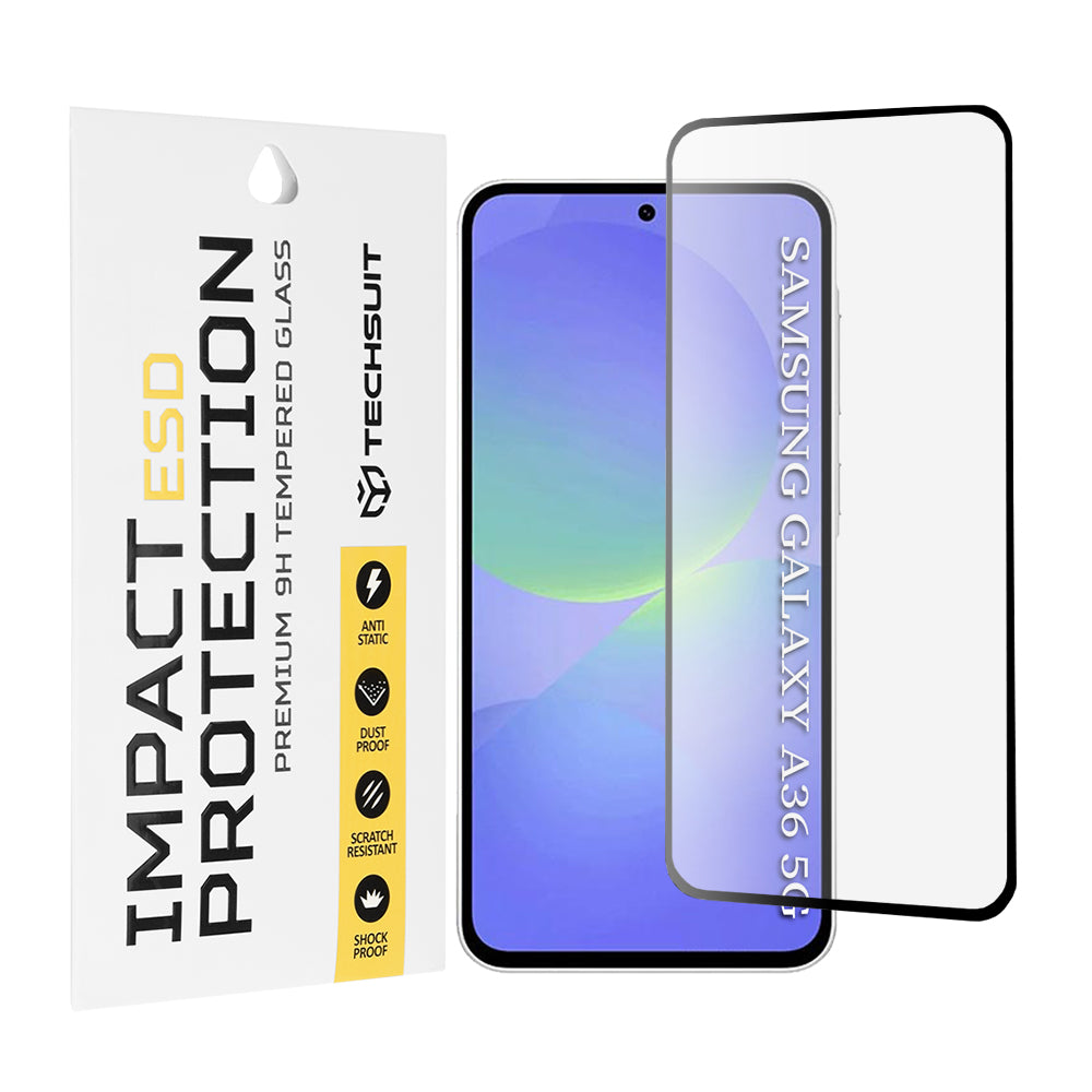 Zaščitna folija za zaslon Techsuit za Samsung Galaxy A56 A566 / A36 A366, kaljeno steklo, polno lepilo, črna