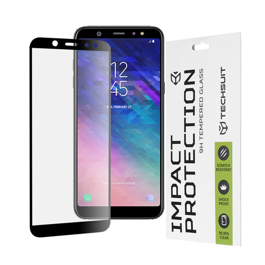 Zaščitna folija za zaslon Techsuit za Samsung Galaxy A6 (2018) A600, kaljeno steklo, polno lepilo, 111D, črna