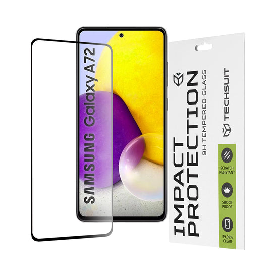Zaščitna folija za zaslon Techsuit za Samsung Galaxy A72 A725 / A72 5G A726, kaljeno steklo, polno lepilo, 111D, črna