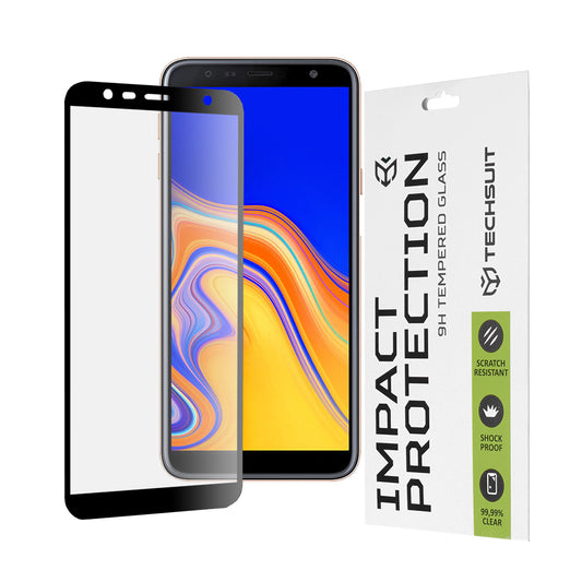 Zaščitna folija za zaslon Techsuit za Samsung Galaxy J6+ J610 / J4 Plus (2018) J415, kaljeno steklo, polno lepilo, 111D, črna