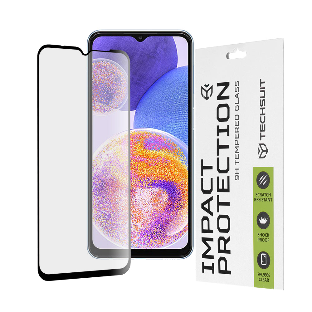 Zaščitna folija za zaslon Techsuit za Samsung Galaxy M13 M135 / F13 E135 / A23 5G A236 / A23 A235, kaljeno steklo, polno lepilo, 111D, črna