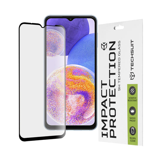Zaščitna folija za zaslon Techsuit za Samsung Galaxy M13 M135 / F13 E135 / A23 5G A236 / A23 A235, kaljeno steklo, polno lepilo, 111D, črna