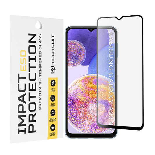 Zaščitna folija za zaslon Techsuit za Samsung Galaxy M13 M135 / F13 E135 / A23 5G A236 / A23 A235 / M23 M236, kaljeno steklo, polno lepilo, črna