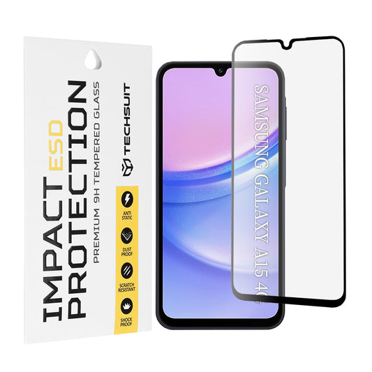 Zaščitna folija za zaslon Techsuit za Samsung Galaxy M15 / A15 5G A156 / A15 A155, kaljeno steklo, polno lepilo, črna