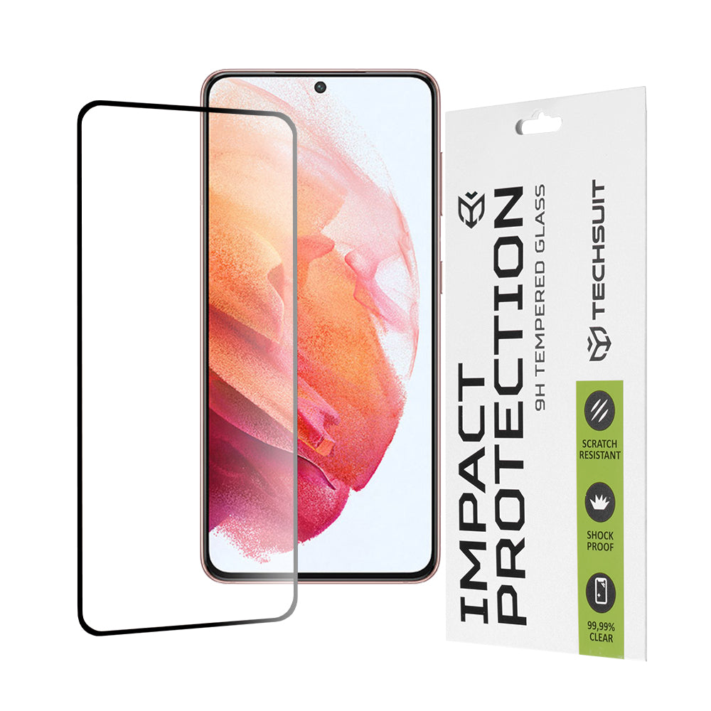 Zaščitna folija za zaslon Techsuit za Samsung Galaxy S21 5G G991, kaljeno steklo, polno lepilo, 111D, črna