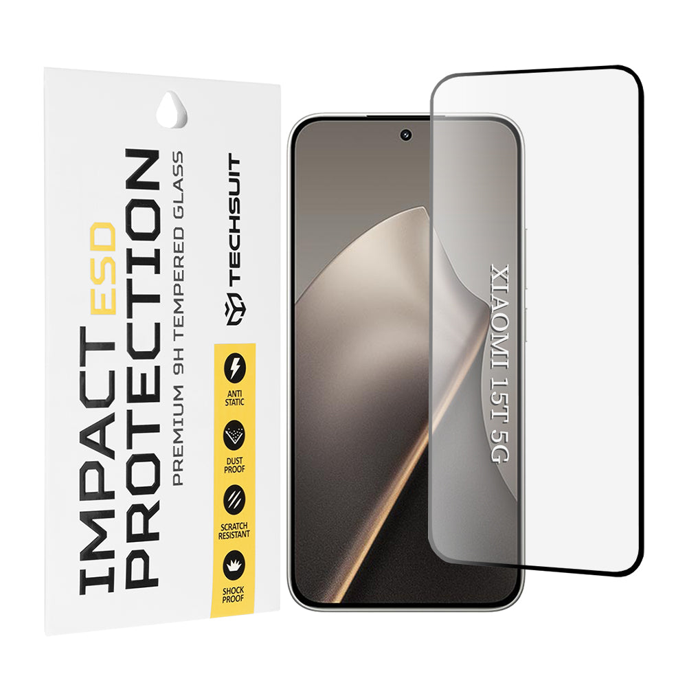 Zaščitna folija za zaslon Techsuit za Xiaomi 15T, Kaljeno steklo, Polno lepljenje, Črna