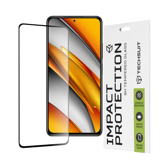 Zaščitna folija za zaslon Techsuit za Xiaomi Poco F3 / Mi 11i, kaljeno steklo, polno lepilo, 111D, črna