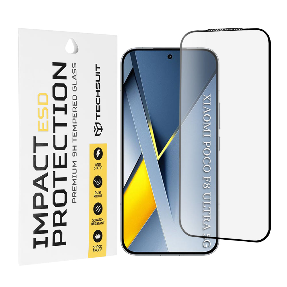 Zaščitna folija za zaslon Techsuit za Xiaomi Poco F8 Ultra, Kaljeno steklo, Polno lepljenje, Črna