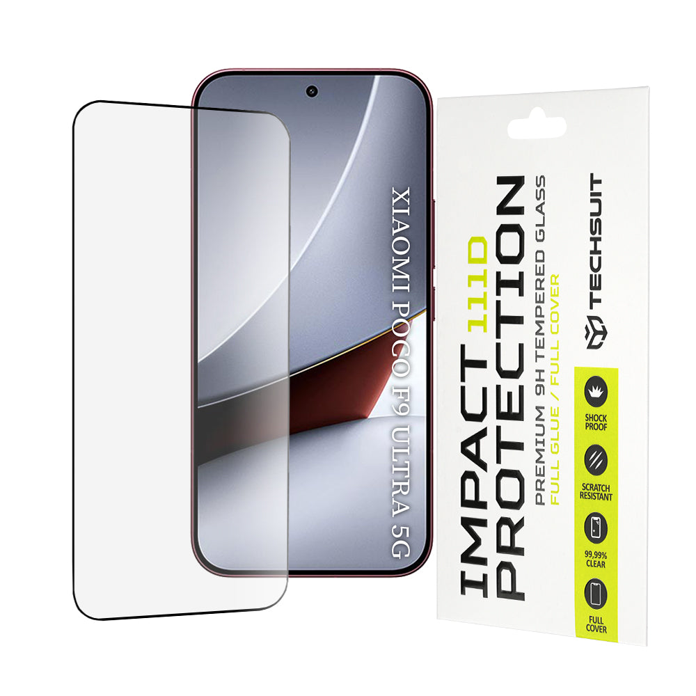 Zaščitna folija za zaslon Techsuit za Xiaomi Poco F9 Ultra, kaljeno steklo, polno lepilo, 111D, črna