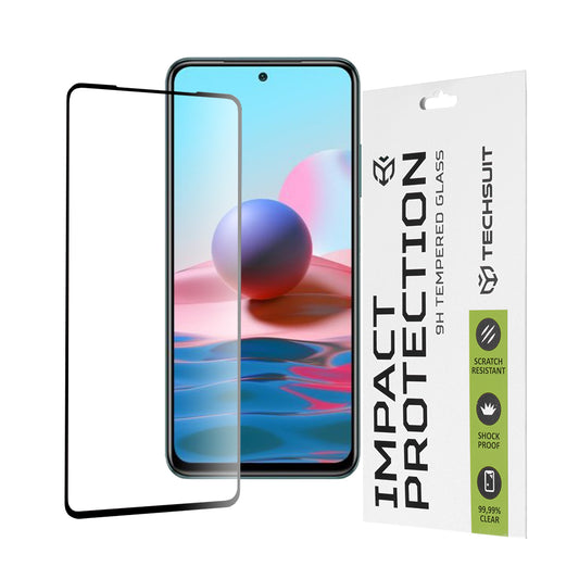Zaščitna folija za zaslon Techsuit za Xiaomi Poco M5s / Redmi Note 10S / Note 10, kaljeno steklo, polno lepilo, 111D, črna
