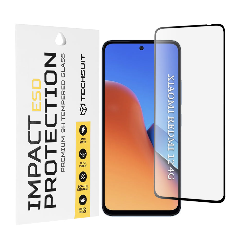 Zaščitna folija za zaslon Techsuit za Xiaomi Redmi 13 5G / 13 / 12 5G / 12 / Poco M6 4G, kaljeno steklo, polno lepilo, črna