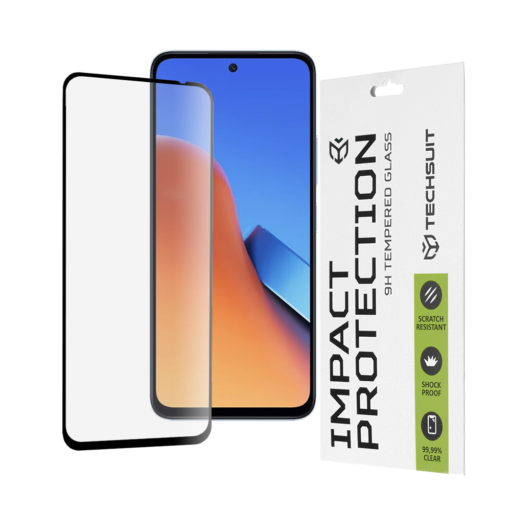 Zaščitna folija za zaslon Techsuit za Xiaomi Poco M6 4G / Redmi 13 / 12 5G / 12, kaljeno steklo, polno lepilo, 111D, črna