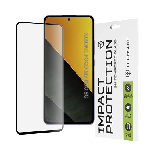 Zaščitna folija za zaslon Techsuit za Xiaomi Poco M7 Pro 5G, kaljeno steklo, polno lepilo, 111D, črna