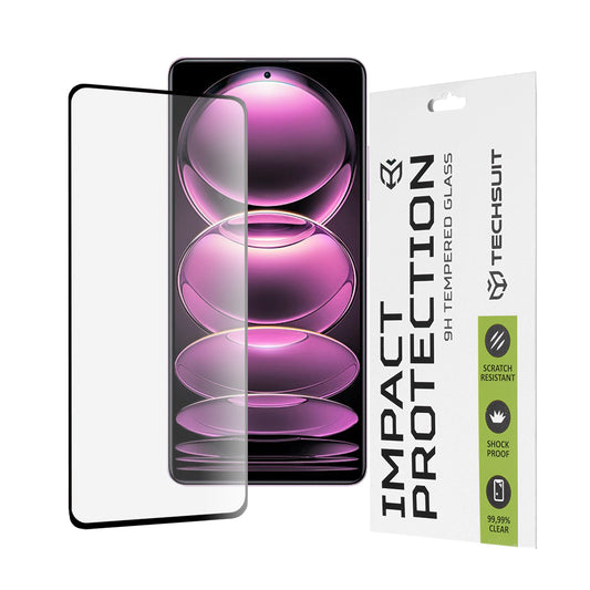 Zaščitna folija za zaslon Techsuit za Xiaomi Poco X5 Pro / Redmi Note 12 Pro 5G / Note 12 Pro+, kaljeno steklo, polno lepilo, 111D, črna