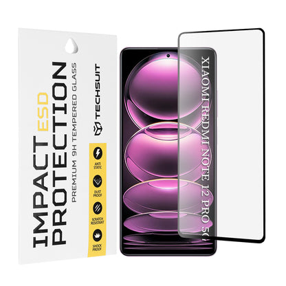 Zaščitna folija za zaslon Techsuit za Xiaomi Poco X5 Pro / Redmi Note 12 Pro 5G / Note 12 Pro+, kaljeno steklo, polno lepilo, črna
