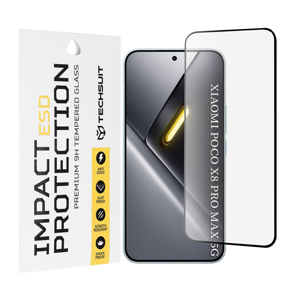 Zaščitna folija za zaslon Techsuit za Xiaomi Poco X8 Pro Max, Kaljeno steklo, Polno lepljenje, Črna