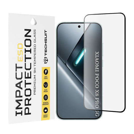 Zaščitna folija za zaslon Techsuit za Xiaomi Poco X8 Pro, kaljeno steklo, polno lepilo, črna