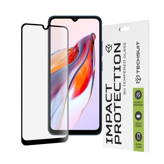 Zaščitna folija za zaslon Techsuit za Xiaomi Redmi 12C / 10C / Poco C40, kaljeno steklo, polno lepilo, 111D, črna