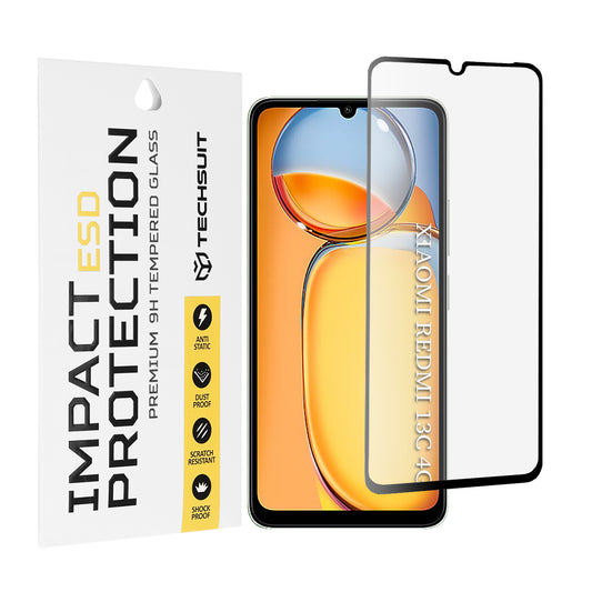 Zaščitna folija za zaslon Techsuit za Xiaomi Redmi 13C 5G / 13C / Poco C65, kaljeno steklo, polno lepilo, črna