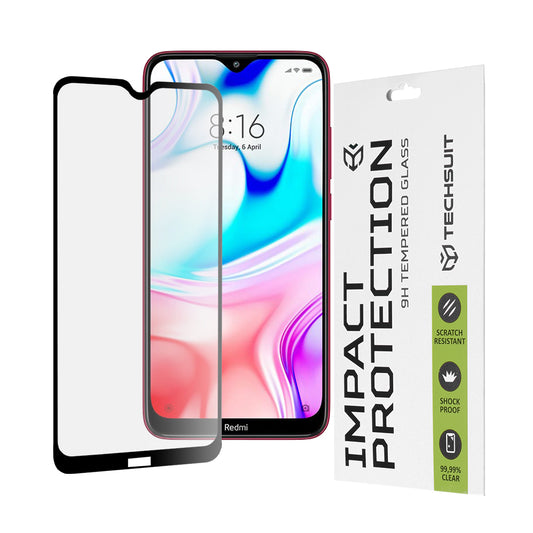 Zaščitna folija za zaslon Techsuit za Xiaomi Redmi 8A / 8, kaljeno steklo, polno lepilo, 111D, črna