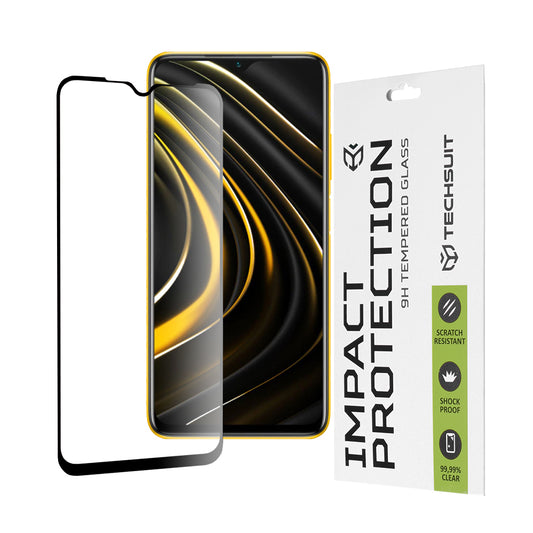 Zaščitna folija za zaslon Techsuit za Xiaomi Redmi 9 Power / 9T / Poco M3, kaljeno steklo, polno lepilo, 111D, črna