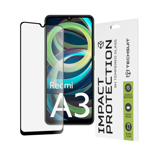 Zaščitna folija za zaslon Techsuit za Xiaomi Redmi A3x / A3, kaljeno steklo, polno lepilo, 111D, črna