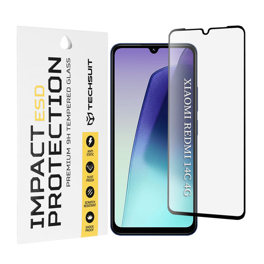 Zaščitna folija za zaslon Techsuit za Xiaomi Redmi A5 4G (Regional) / 14C / Poco C75, kaljeno steklo, polno lepilo, črna