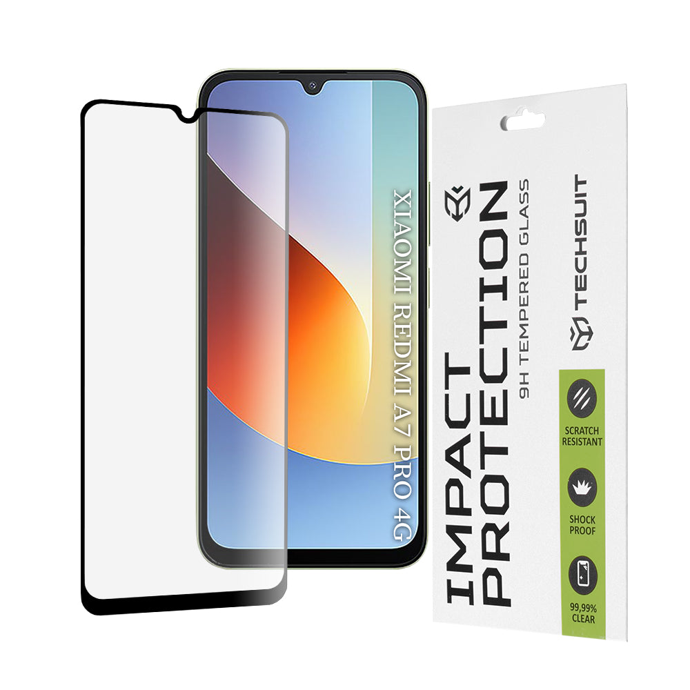 Zaščitna folija za zaslon Techsuit za Xiaomi Redmi A7 Pro 4G, kaljeno steklo, polno lepilo, 111D, črna
