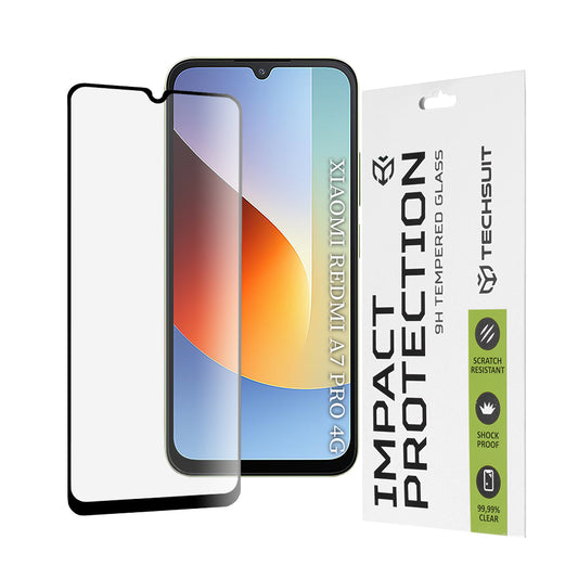 Zaščitna folija za zaslon Techsuit za Xiaomi Redmi A7 Pro 4G, kaljeno steklo, polno lepilo, 111D, črna