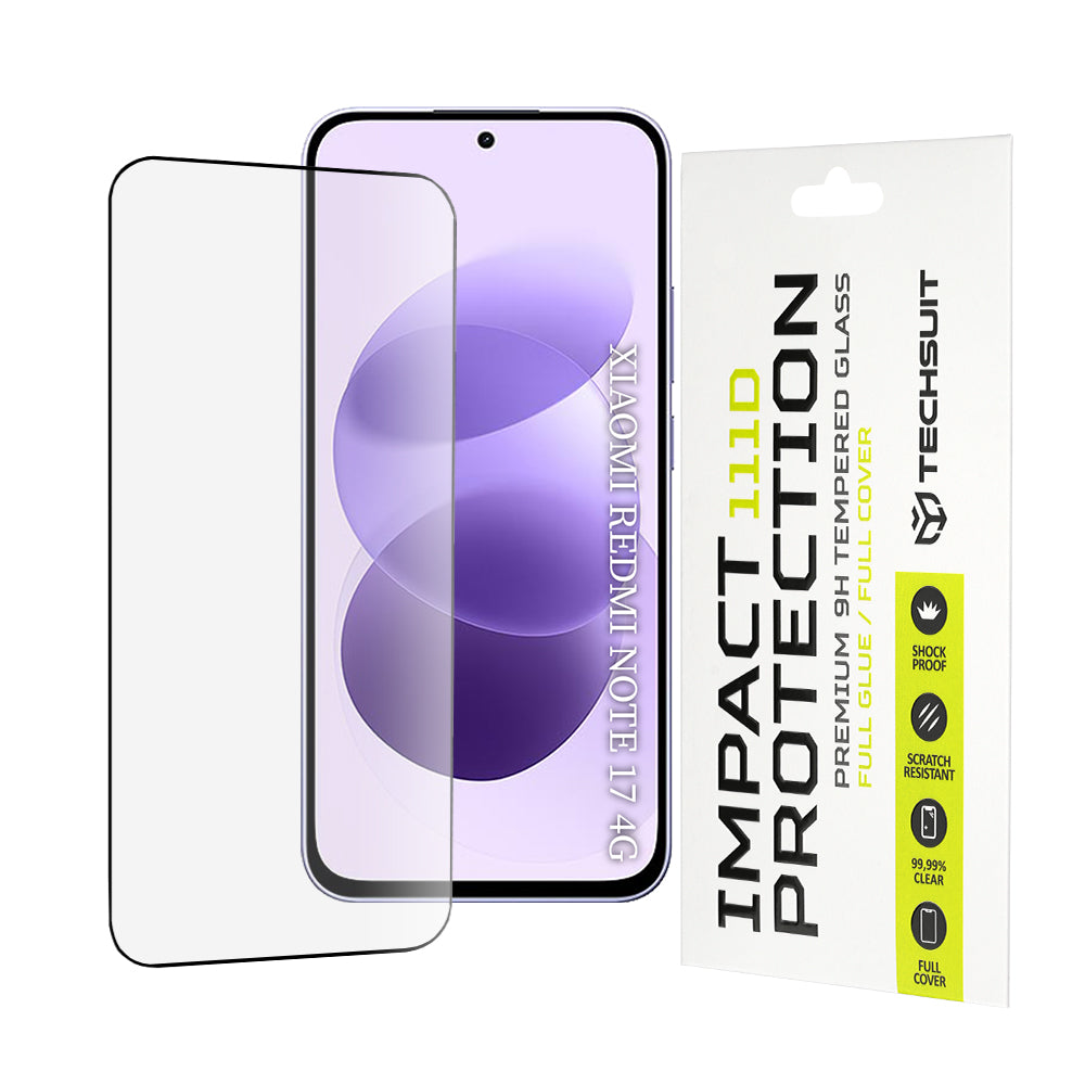 Zaščitna folija za zaslon Techsuit za Xiaomi Redmi Note 17 4G / Note 17 5G, kaljeno steklo, Full Glue, 111D, črna