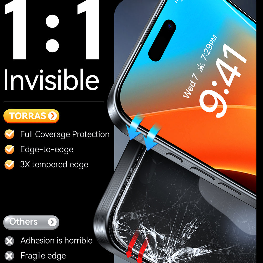 Zaščitna folija za zaslon Torras GlassGo Install Master za Apple iPhone 16, Kaljeno steklo, Polno lepilo, Črna