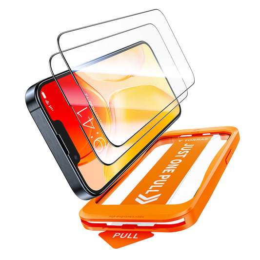 Zaščitna folija za zaslon Torras GlassGo Install Master za Apple iPhone 17e / 16e / 14 / 13 Pro, kaljeno steklo, polno lepilo, komplet 2 kosa