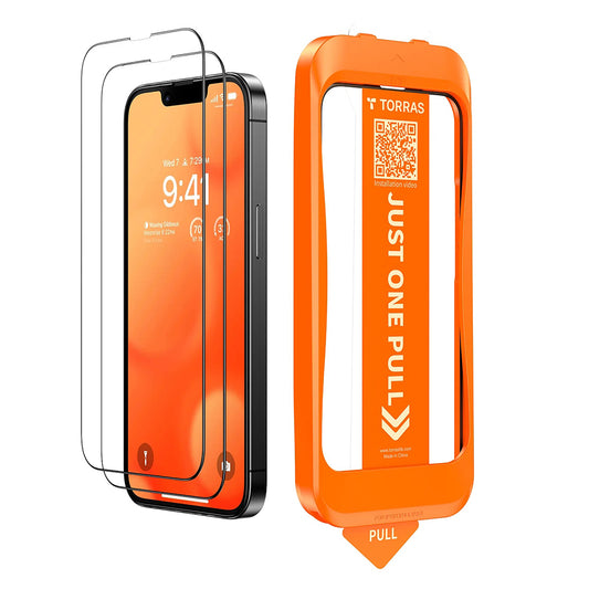 Zaščitna folija za zaslon Torras GlassGo Install Master za Apple iPhone 17e / 16e / 14 / 13 Pro, kaljeno steklo, polno lepilo, komplet 2 kosa