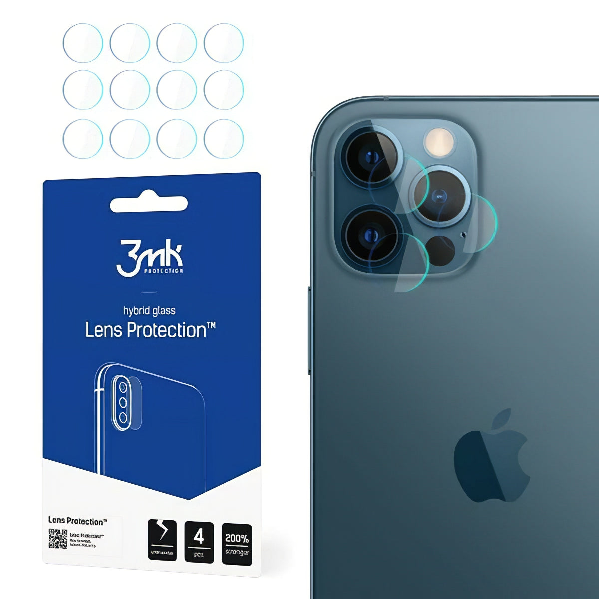 Zaščitna folija za zadnjo kamero 3MK Protection za Apple iPhone 12 Pro, fleksibilno steklo, komplet 4 kosi, prozorna