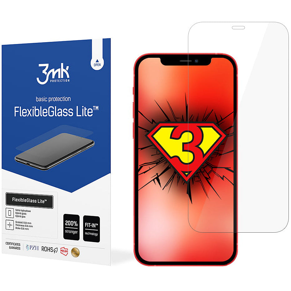 Zaščitna folija za zaslon 3MK FlexibleGlass Lite za Apple iPhone 12 / 12 Pro, fleksibilno steklo, polno lepilo