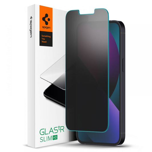 Zaščitna folija za zaslon Privacy Spigen GlastR Slim za Apple iPhone 17e / 16e / 14 / 13 Pro, Kaljeno steklo, Polno lepilo AGL03393