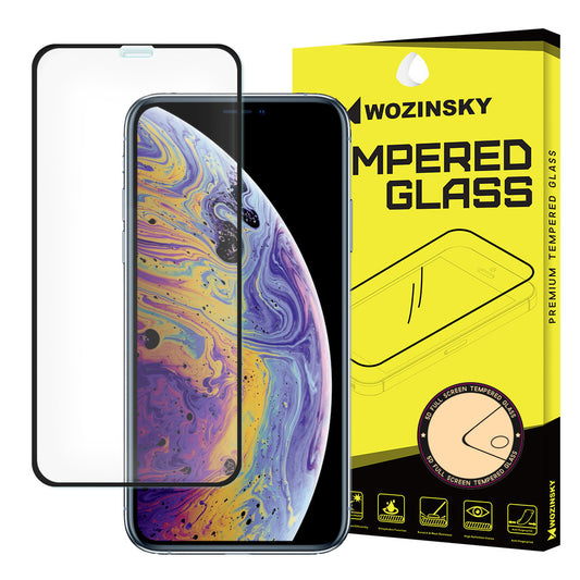 Zaščitna folija zaslona WZK za Apple iPhone 11 Pro / XS / X, kaljeno steklo, polno lepilo, črna