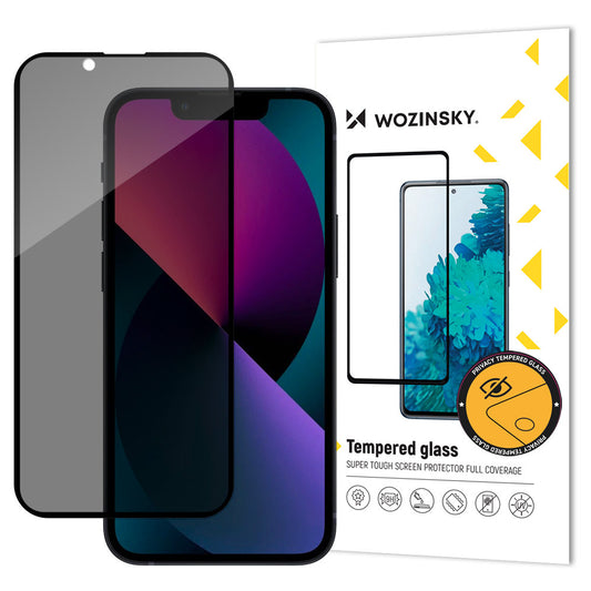 Zaščitna folija zaslona Privacy WZK AntiSpy za Apple iPhone 17e / 16e / 14 / 13 Pro, kaljeno steklo, polno lepilo