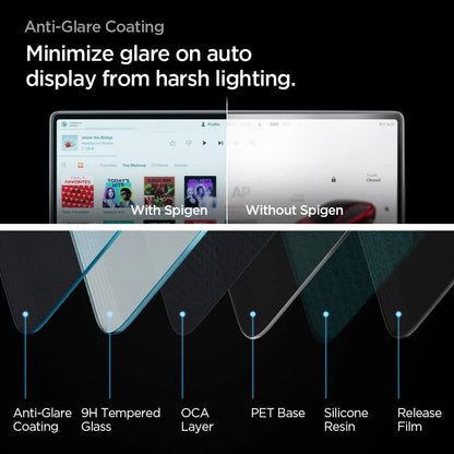 Zaščitna folija Spigen GlastR EZ FIT Anti-Glare FC za navigacijski zaslon Tesla Y (2026 / 2025) / 3 (2026 / 2025 / 2024), kaljeno steklo AGL07152