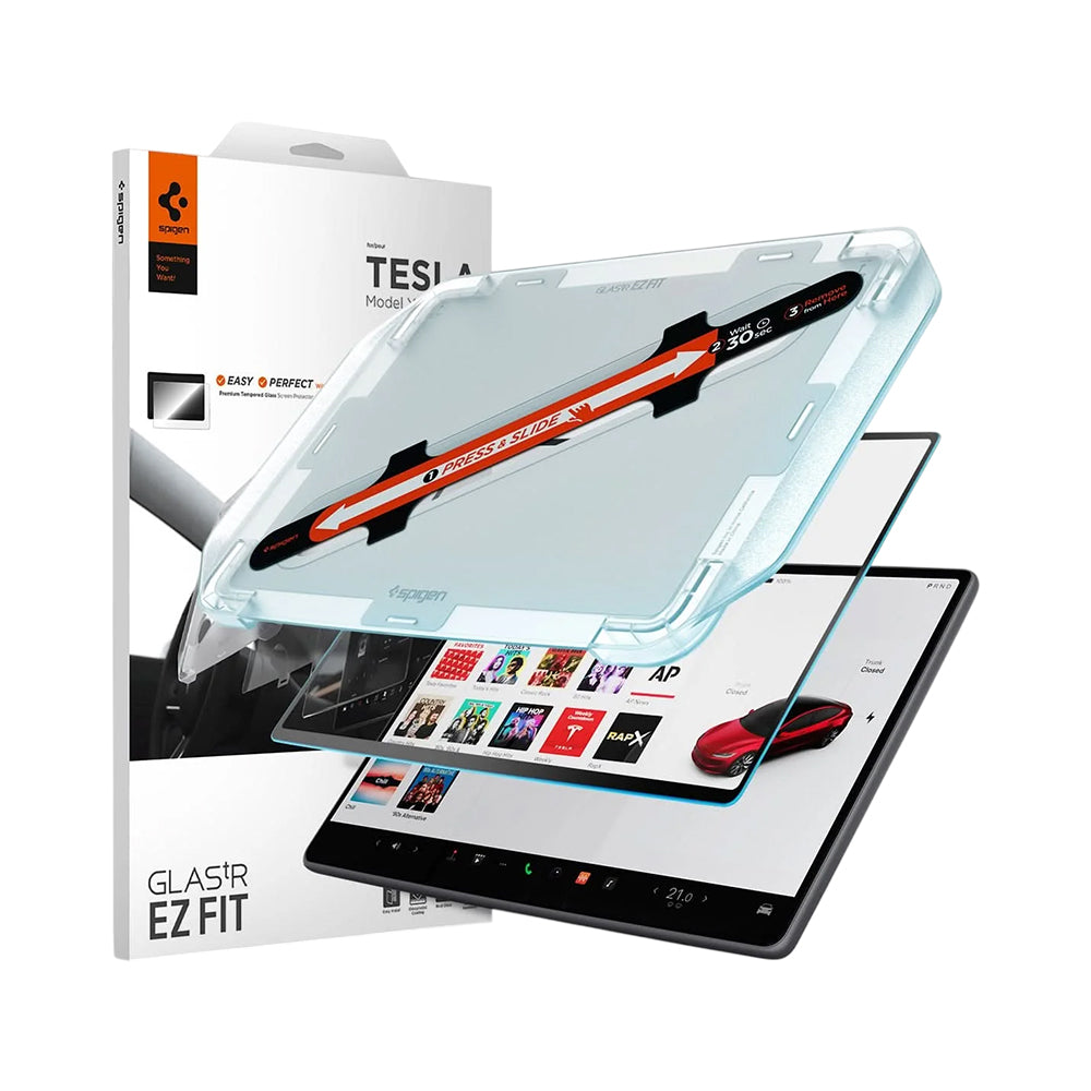 Zaščitna folija Spigen GlastR EZ FIT Anti-Glare FC za navigacijski zaslon Tesla Y (2026 / 2025) / 3 (2026 / 2025 / 2024), kaljeno steklo AGL07152
