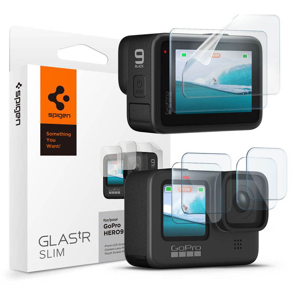 Zaščitna folija za zaslon in lečo Spigen GlastR Slim za GoPro Hero 12 / 9 / 10 / 11, Kaljeno steklo, Set 6 kosov AGL03045