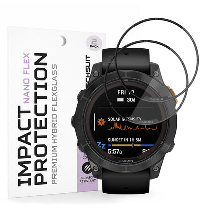Folie Protectie Techsuit Nano Flex pentru Garmin Fenix 7 Pro Solar, Set 2 bucati, Plastic, Neagra