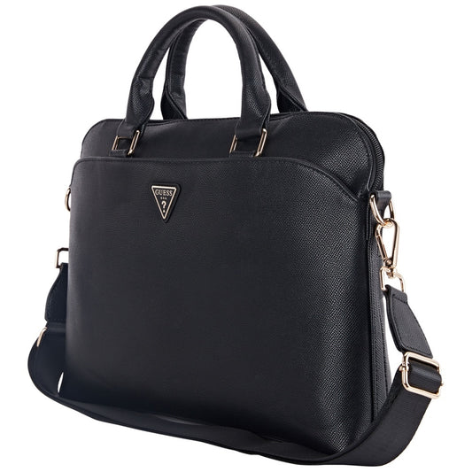Torba Guess Grained Triangle Logo za prenosnik 15inch, Črna