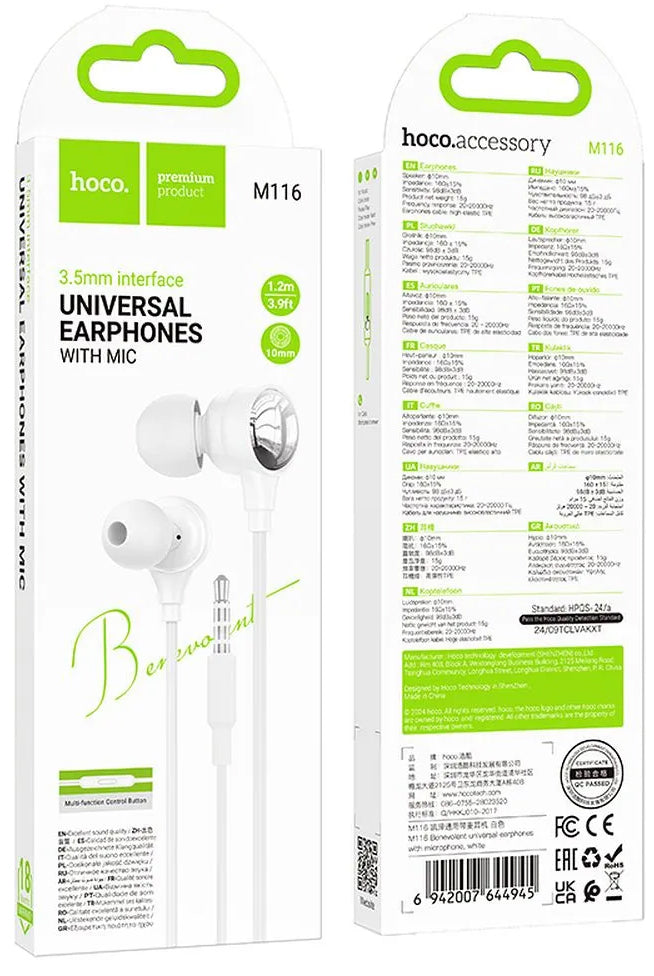 Handsfree 3.5mm HOCO M116, Bel