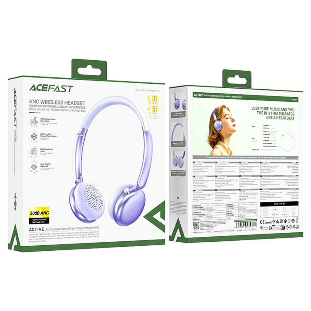 Brezžične slušalke Bluetooth Acefast H8, A2DP, ANC, Mov