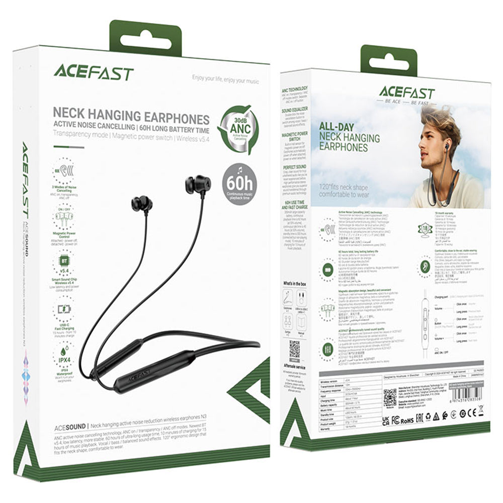 Brezžične slušalke Bluetooth Acefast N3, A2DP, črne