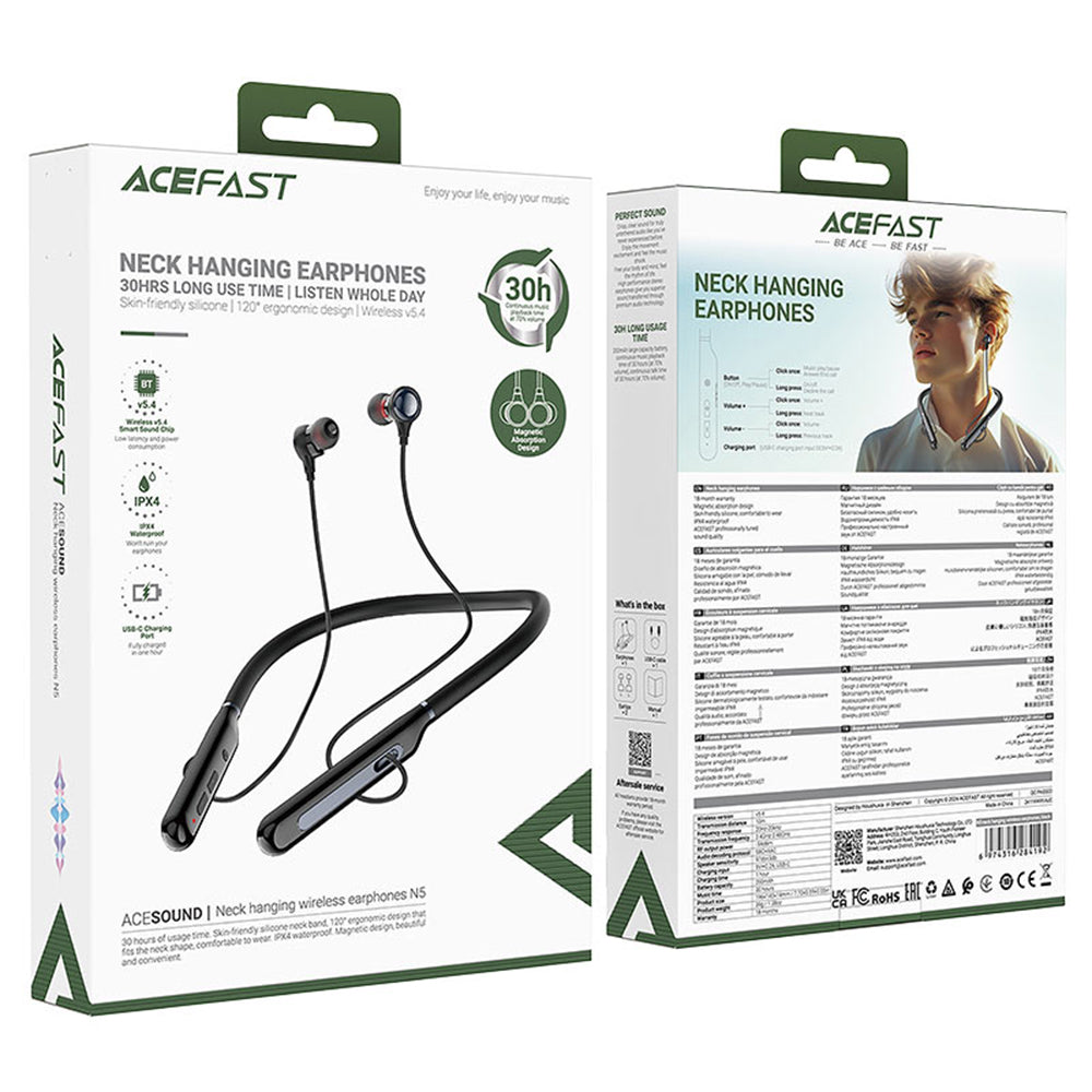 Brezžične slušalke Bluetooth Acefast N5, A2DP, črne