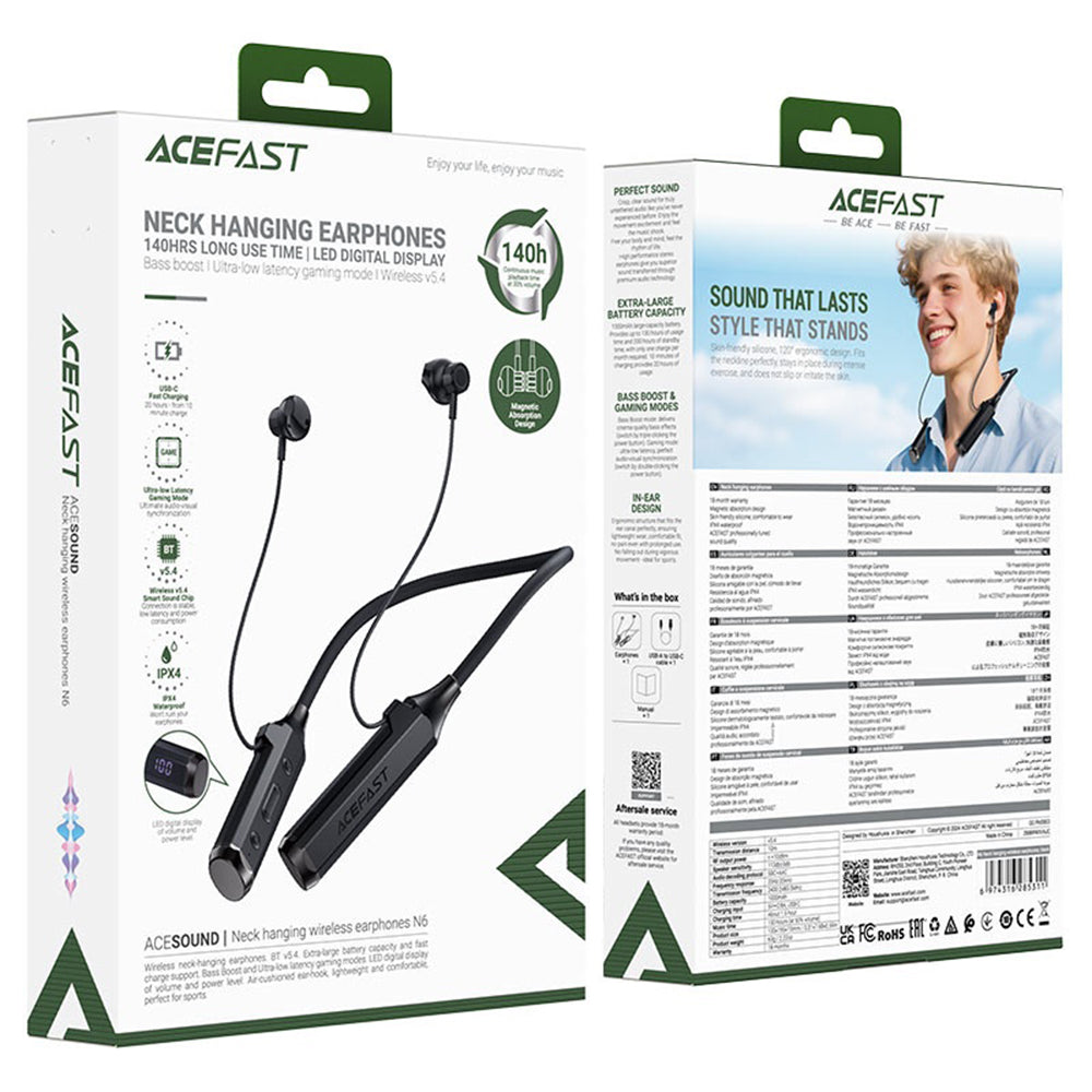 Brezžične slušalke Bluetooth Acefast N6, A2DP, črne