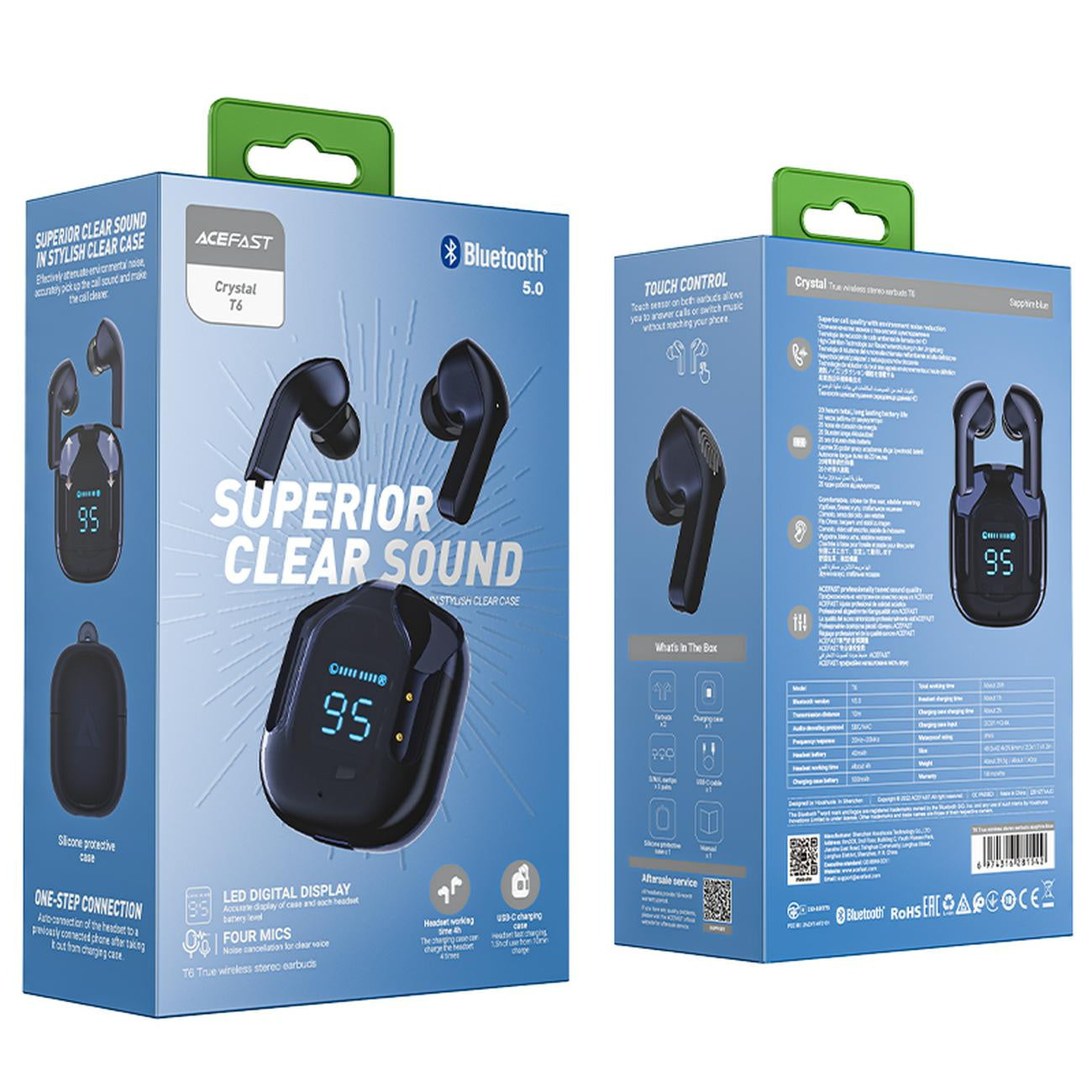 Brezžične slušalke Bluetooth Acefast T6, TWS, Temno modre